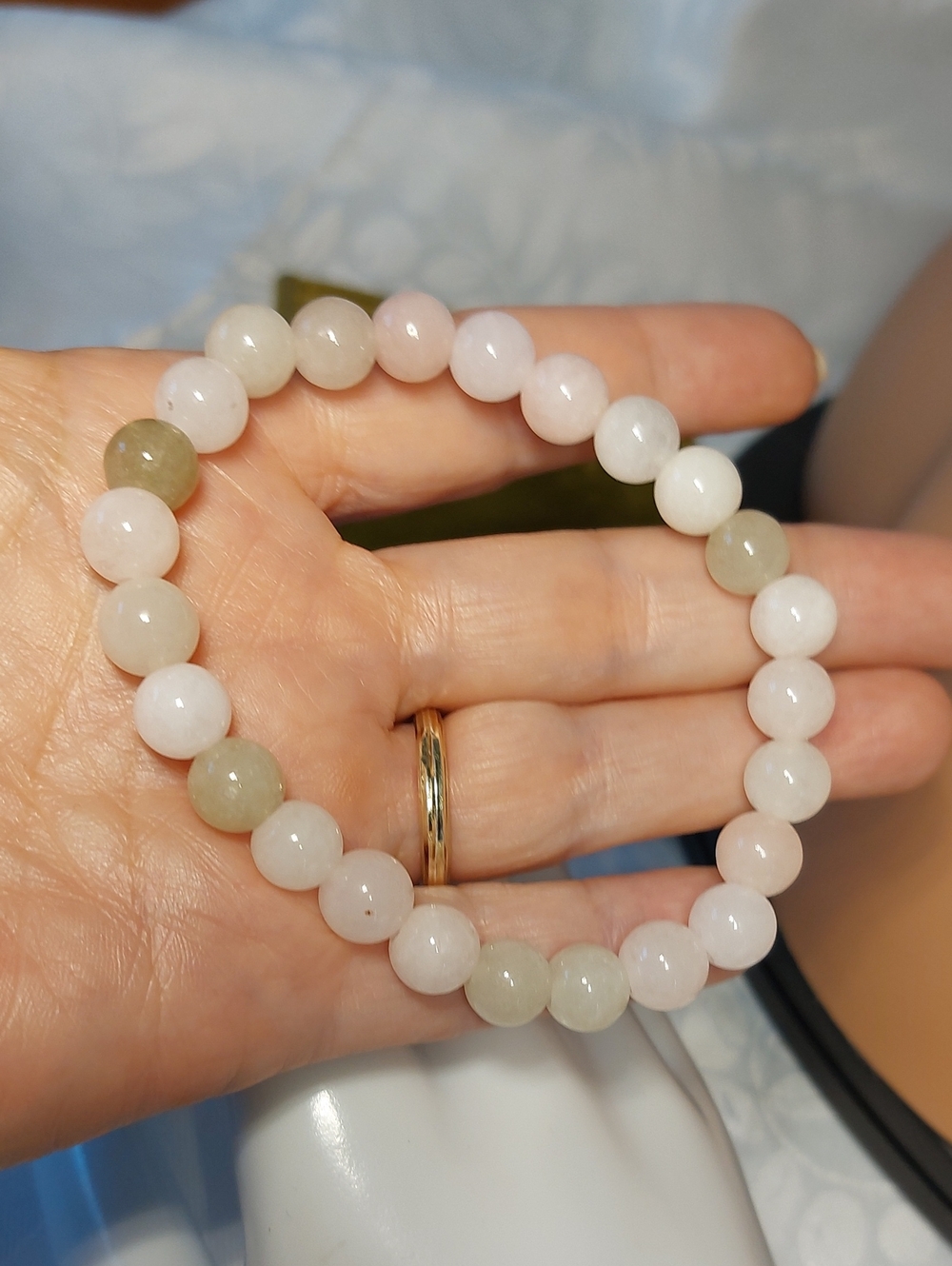 Jadeite Semi-precious Stone 8mm Bead Stretch Bracelet - Picture 3 of 3